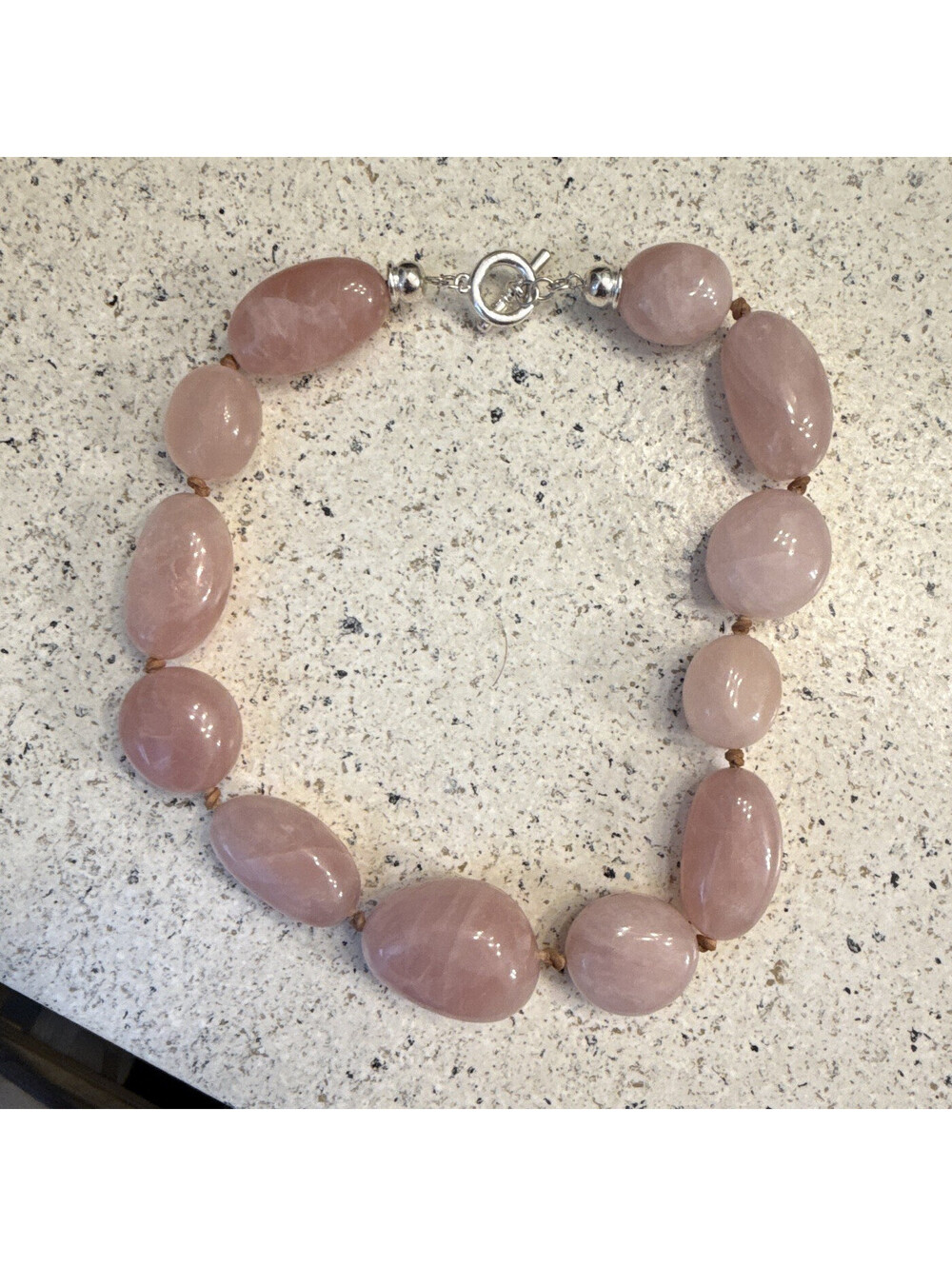 Pink Beaded Necklace Oval Shape with Oval Beads, Pink Main Stone, Toggle